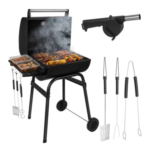 Gril na drevené uhlie Kaminer s vekom, teplomerom, veľkým roštom a prenosným vyhotovením 00027316