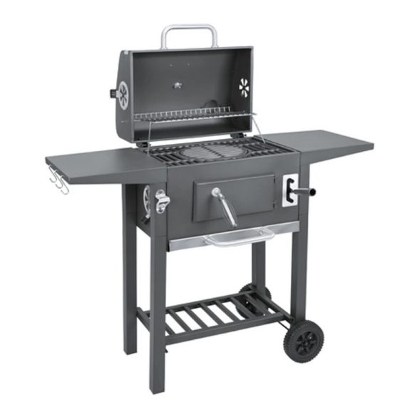 Kaminer gril na drevené uhlie s liatinovým roštom, vekom, teplomerom a nastaviteľným ohniskom 00027317