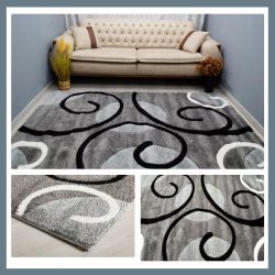   Eylül Čierno-sivý Nefiguratívny koberec 160x220 01200D-SIYAH-GRI-160220