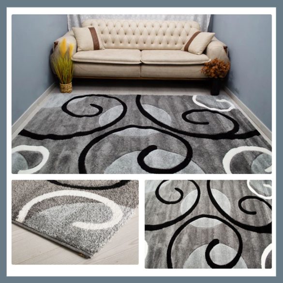 Eylül Čierno-sivý Nefiguratívny koberec 200x280 01200D-SIYAH-GRI-200280