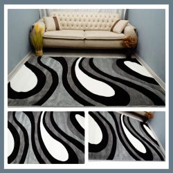   Eylül Sivý-čierny vlnitý vzor 120x170 Koberec 01202D-SIYAH-GRI-120170
