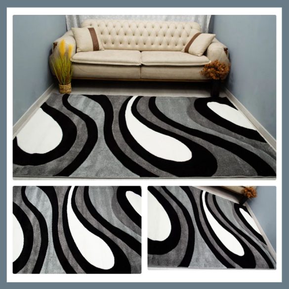 Eylül Sivý-čierny vlnitý vzor 160x220 Koberec 01202D-SIYAH-GRI-160220
