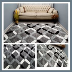   Eylül Šedo-čierny kockovaný vzor 120x170 Koberec 01206D-SIYAH-GRI-120170
