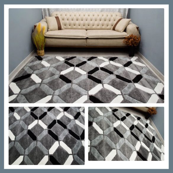 Eylül Šedo-čierny kockovaný vzor 160x220 Koberec 01206D-SIYAH-GRI-160220