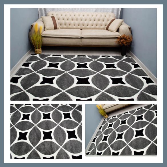 Eylül Šedo-čierny kruhový vzor 220x280 Koberec 01207D-SIYAH-GRI-220280