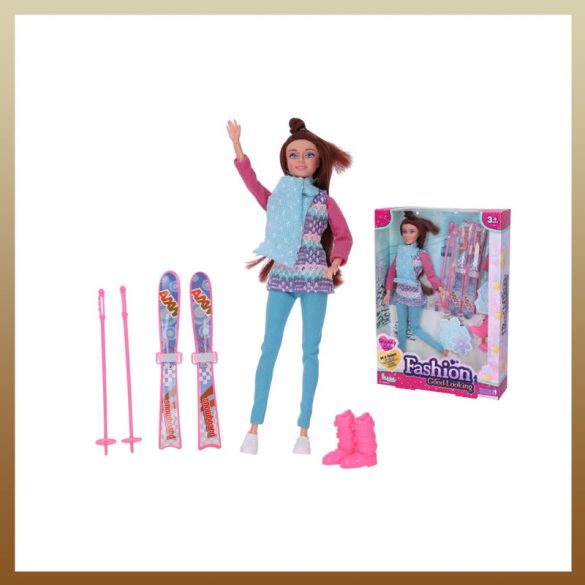 Bábika lyžiarka s doplnkami, 29 cm 029275