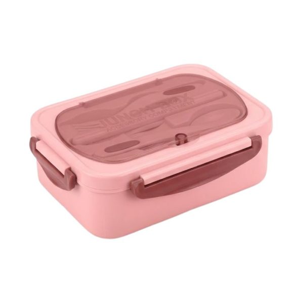 Ružová krabička na desiatu s priehradkami a príborom 07270_R