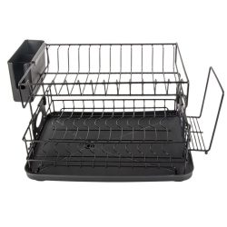   Dvojposchodový čierny sušiak na riad s odkvapkávacou miskou a príslušenstvom 07349