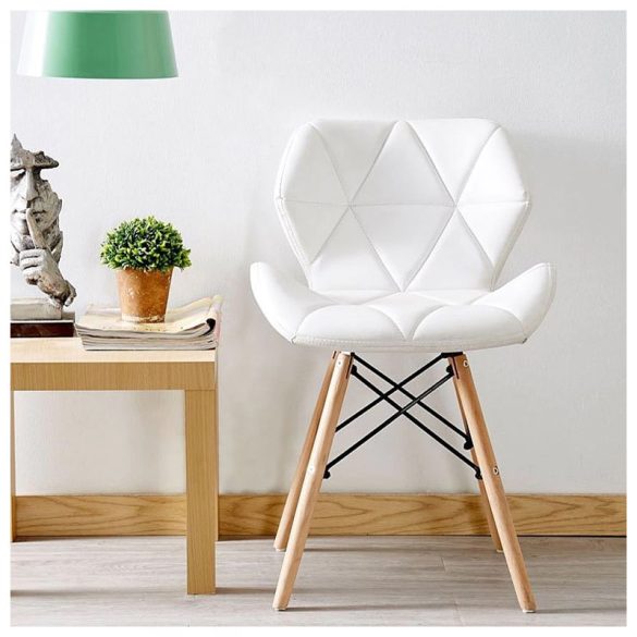 Škandinávska kuchynská stolička – drevená konštrukcia, biele ekokožené čalúnenie 073M