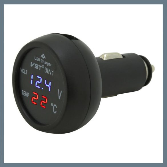 Multifunkčný USB adaptér do auta – s displejom napätia a teploty, 12/24 V 07427