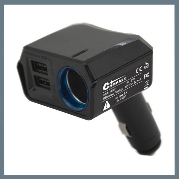 Adaptér do auta – 2× USB DUAL-SIDE + 12 V výstup, 2400 mA 07431