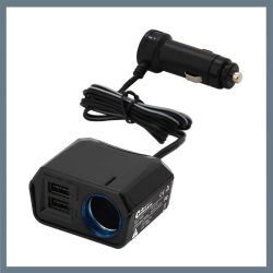   Adaptér do auta s 1 m káblom – 2× USB DUAL-SIDE + 12 V výstup, 2400 mA 07432
