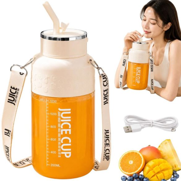 Prenosný biely 1200 ml mixér s USB a fľašou 07558_B