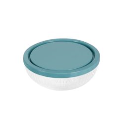   Ribovaná sklenená miska na uchovávanie a servírovanie jedla s plastovým viečkom (220 ml) 1008030