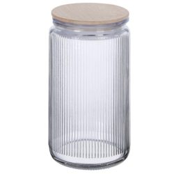   Elegantná sklenená nádoba na potraviny s rebrovým vzorom a vákuovým bambusovým vekom (2000 ml) 1008039