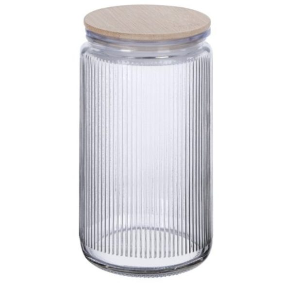 Elegantná sklenená nádoba na potraviny s rebrovým vzorom a vákuovým bambusovým vekom (2000 ml) 1008039