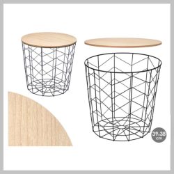   Oceľový bočný stolík s čiernou drevenou doskou, 39×38 cm – 10638