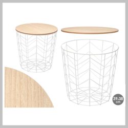   Oceľový bočný stolík s bielou drevenou doskou, 39×38 cm – 10639