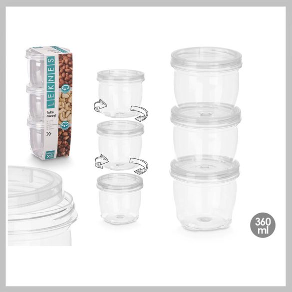 LEKNES 3-dielna súprava plastových zaváracích pohárov 360 ml 10658