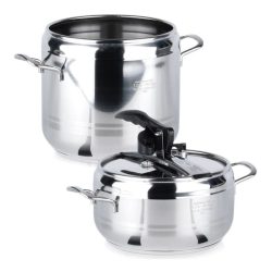   Nerezová tlaková sada 4 l a 7 l 2 hrnce 1 univerzálna pokrievka 111740
