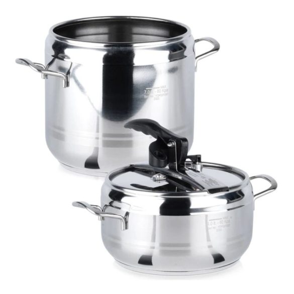 Nerezová tlaková sada 4 l a 7 l 2 hrnce 1 univerzálna pokrievka 111740