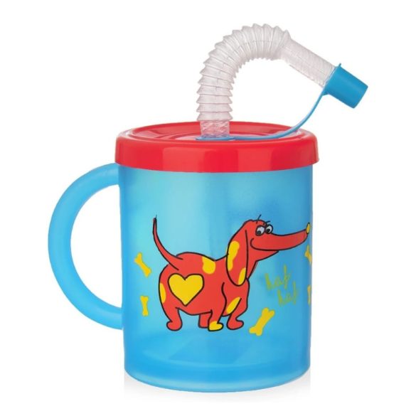 Detský pohárik so slamkou, s motívom psíka, 260 ml 112276