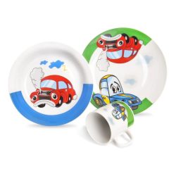   3-dielna detská porcelánová sada na raňajky s motívom áut 112351