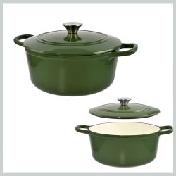   Perfect Home Emaľovaný liatinový hrniec s pokrievkou ~25*11 cm 3,5 litra zelený 11862