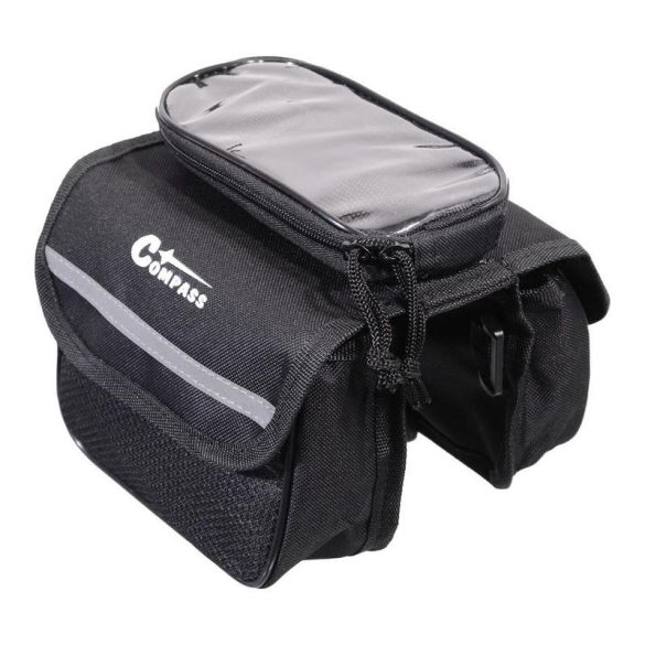 Obojstranná taška na bicykel s držiakom na telefón – čierna 12029