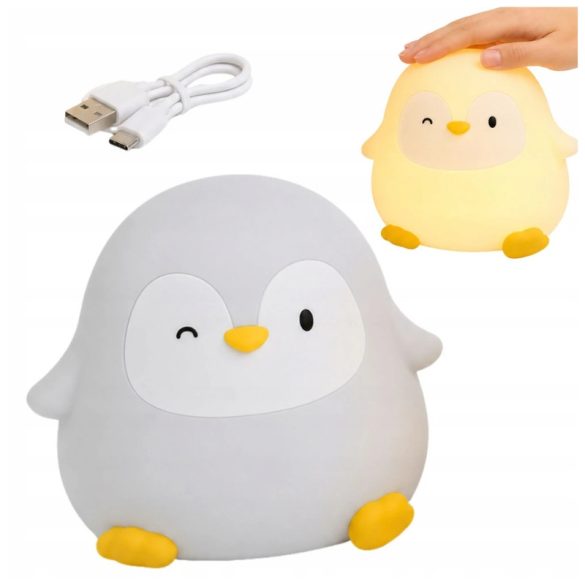 LED nočná lampička v tvare tučniaka pre deti, silikón, USB-C, s časovačom 12416