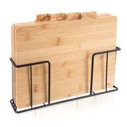  4-dielna sada bambusových dosiek na krájanie s kovovým stojanom 126853