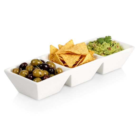 Trojdielna biela keramická miska na občerstvenie 29 cm 139458