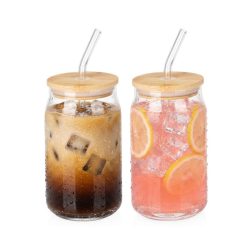   2-dielna sada sklenených pohárov s bambusovým viečkom a sklenenou slamkou, 460 ml, 139852
