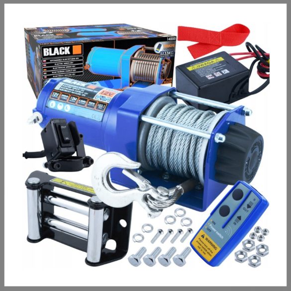 Čierny 12 V elektrický navijak 1136 kg/2500 lbs, 14555