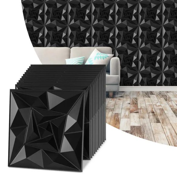 Súprava 3D nástenných panelov hviezdno čierna PVC 30 x 30 cm 12 kusov 15173XV32-csf