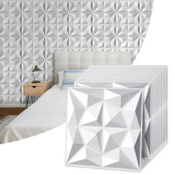   Súprava 3D nástenných panelov hviezdno biela PVC 30 x 30 cm 12 kusov 15173XV32-csfh