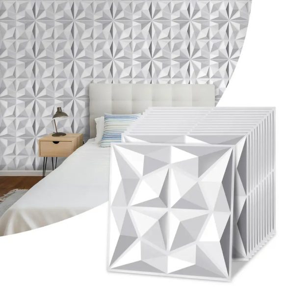 Súprava 3D nástenných panelov hviezdno biela PVC 50 x 50 cm 12 kusov 15173XV32-csfh5