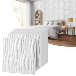   Súprava 3D nástenných panelov biela vlna PVC 50 x 50 cm 12 kusov 15173XV32-hfh5