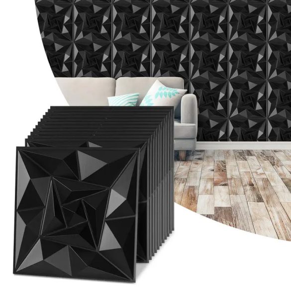 Súprava 3D nástenných panelov kvarcovo čierna PVC 50 x 50 cm 12 kusov 15173XV32-kf5