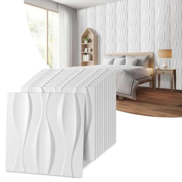 Súprava 3D nástenných panelov welle biela PVC 50 x 50 cm 12 kusov 15173XV32-wf5
