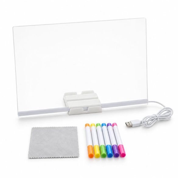 LED kresliaca tabuľa 29 × 20 cm – so 7 farebnými fixkami, s USB káblom 16504