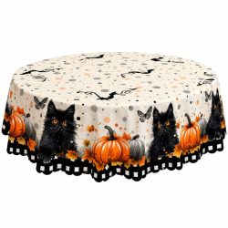   Vespri Halloween oválny obrus s motívom čiernej mačky a tekvice – 152 × 214 cm 1WM0562187-O