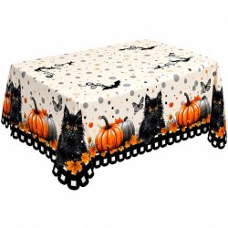   Vespri Halloween obdĺžniková obrus s motívom čiernej mačky a tekvice – 152 × 218 cm 1WM0562187-T