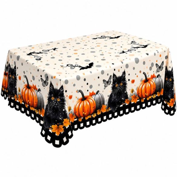 Vespri Halloween obdĺžniková obrus s motívom čiernej mačky a tekvice – 152 × 218 cm 1WM0562187-T