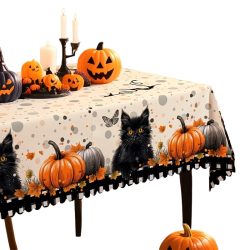   Halloweenský obrus s motívom čiernej mačky a tekvice – 150 × 220 cm 1WM0562187