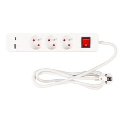   Predlžovací kábel Strend Pro LG-FB603K – 1,4 metra, biely, s USB portmi a vypínačom 2130067