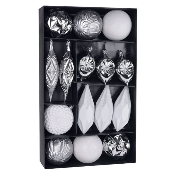 Sada vianočných ozdôb MagicHome, 16 ks, bielo-strieborná, 8–15 cm 2171331