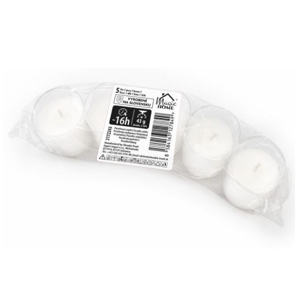 Parafínová vložka do svietnika Magic Home, doba horenia 16 hodín, 43 g, 85 mm, 5 ks 2172243