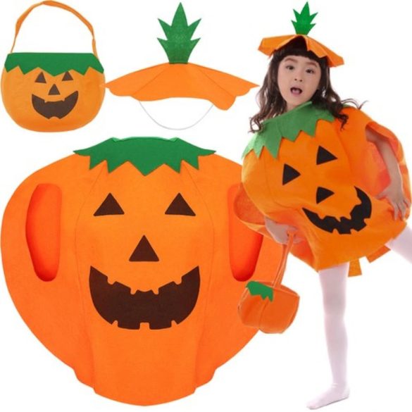 Halloweenský kostým tekvice pre deti – 3-dielna súprava s čapicou a taškou 21908