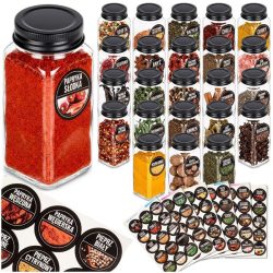   24-dielna sada sklenených nádob na korenie – Elegantné usporiadanie s 90 nálepkami 229268